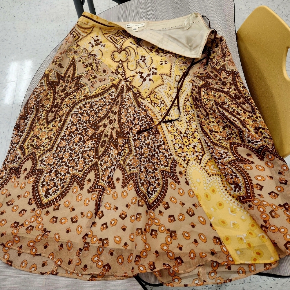 Banana Republic Yellow and Brown A-line Wrap Skirt